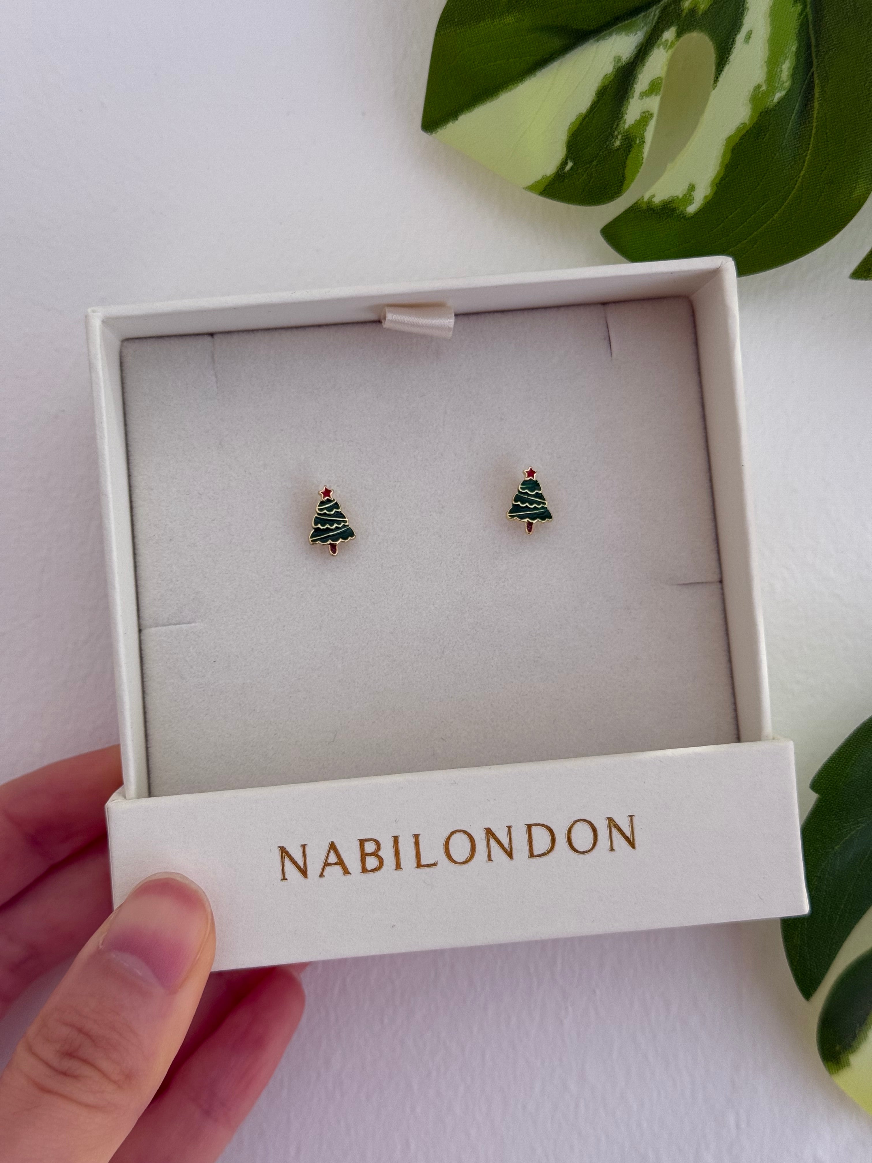 Christmas tinsel tree earrings