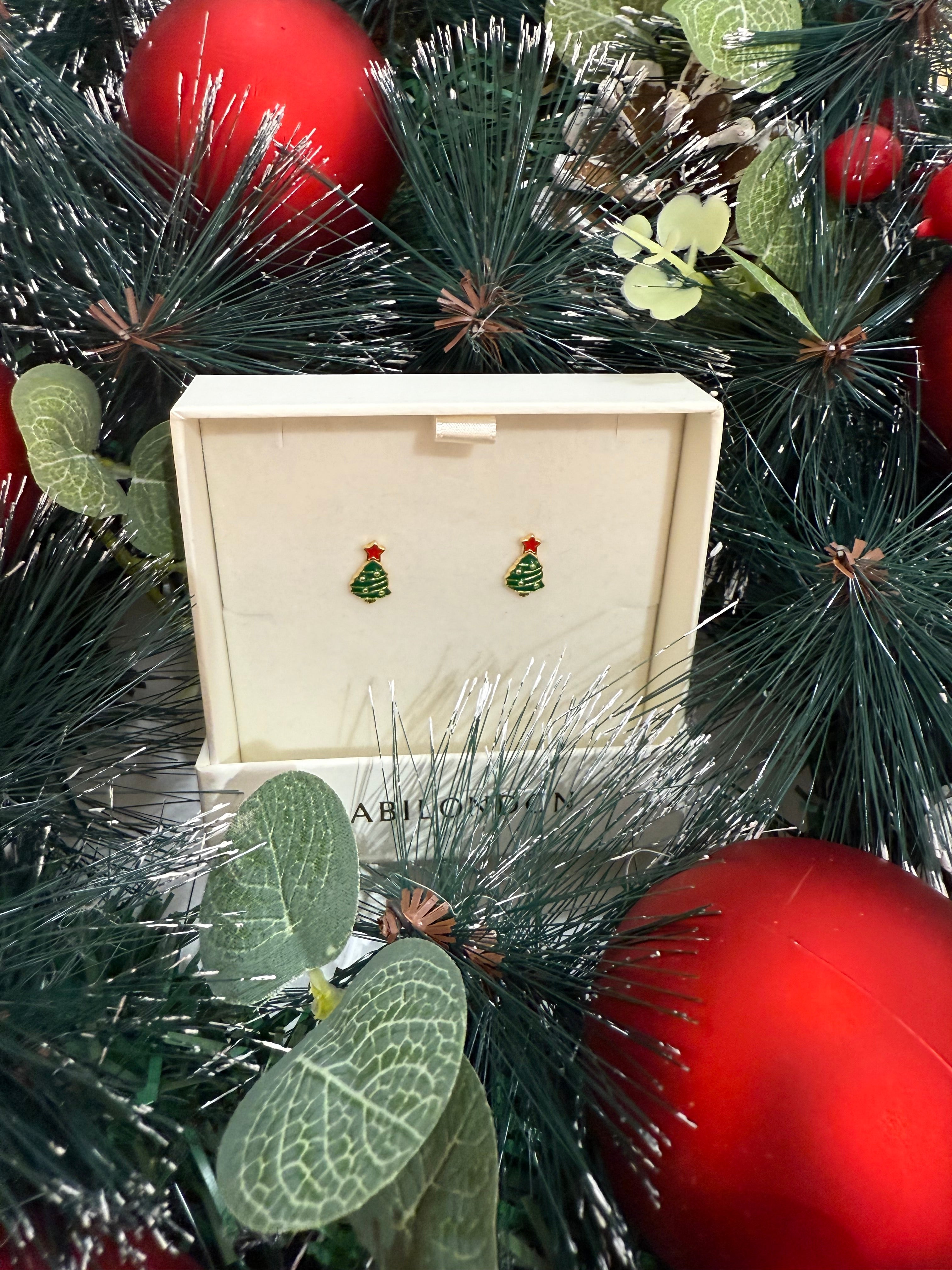 Christmas tinsel baubles tree earrings