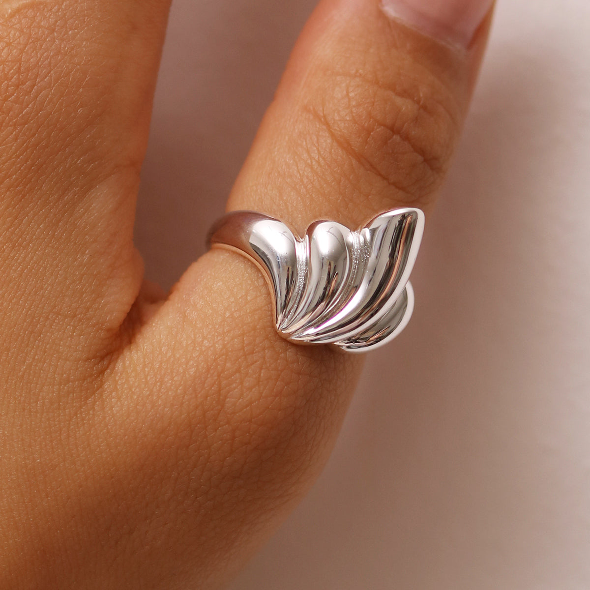 Croissant Ring crafted from 925 sterling silver, adjustable size, buttery flaky design, perfect for gifting.
