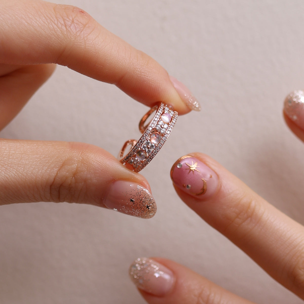 Moonstone flower layered ring