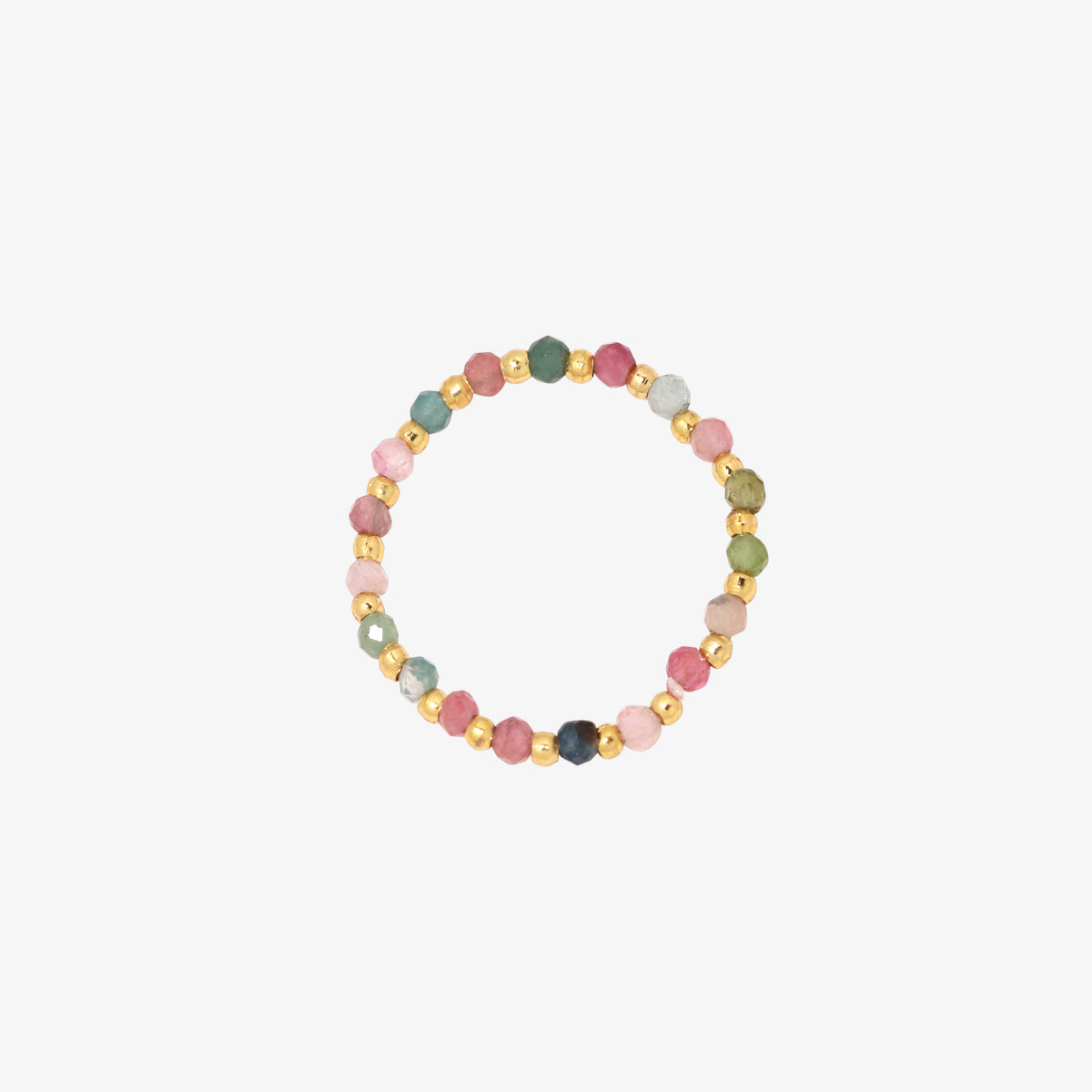 Stretchy Gemstone Ring featuring semi-precious gemstones and delicate sterling silver plated beads, offering a comfortable fit with a touch of refined elegance.
