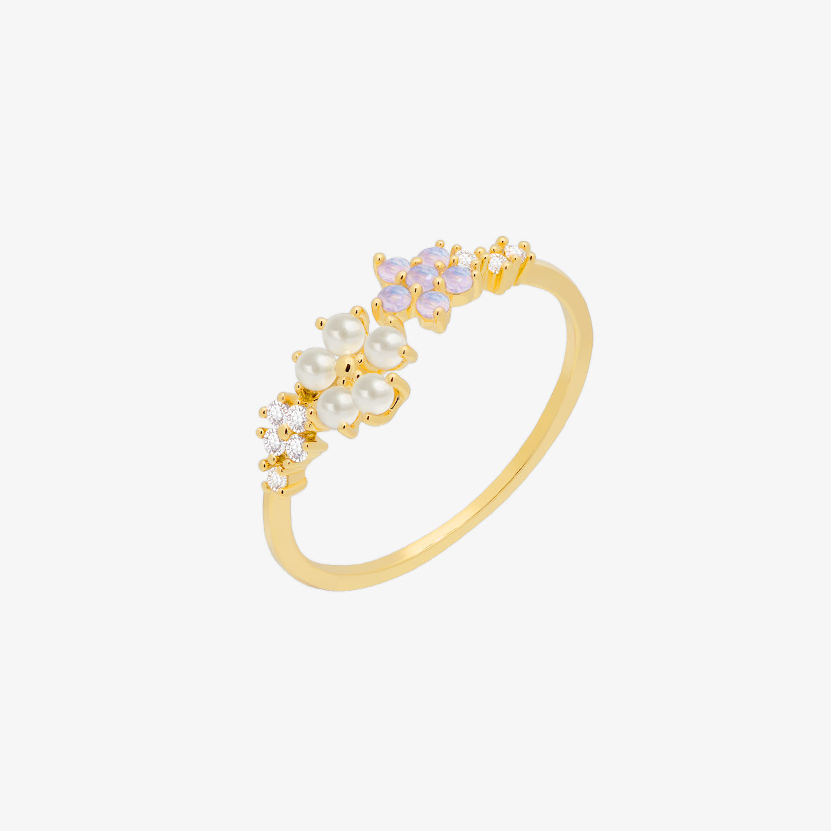 Moonstone & Pearl Flower Adjustable Ring