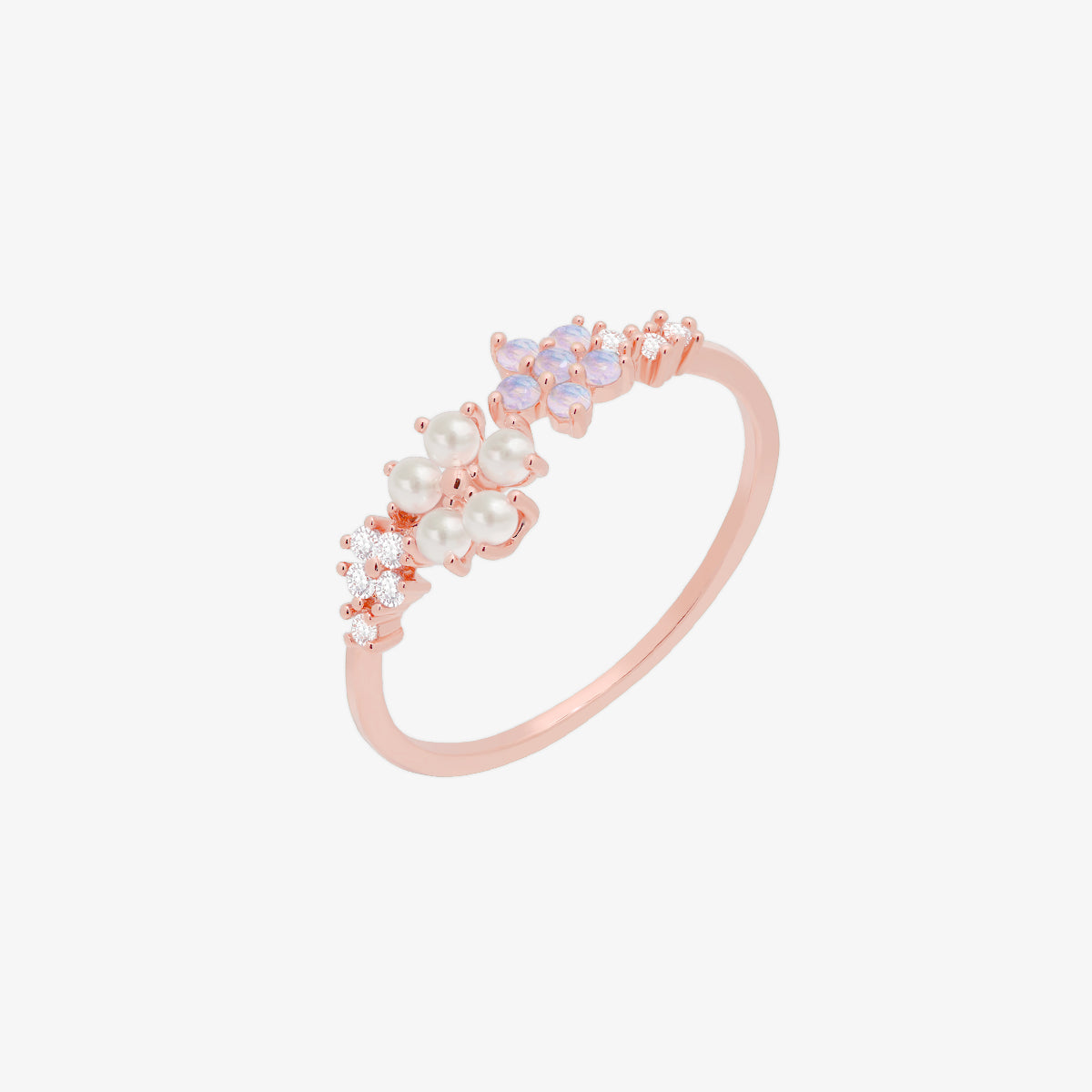 Moonstone & Pearl Flower Adjustable Ring