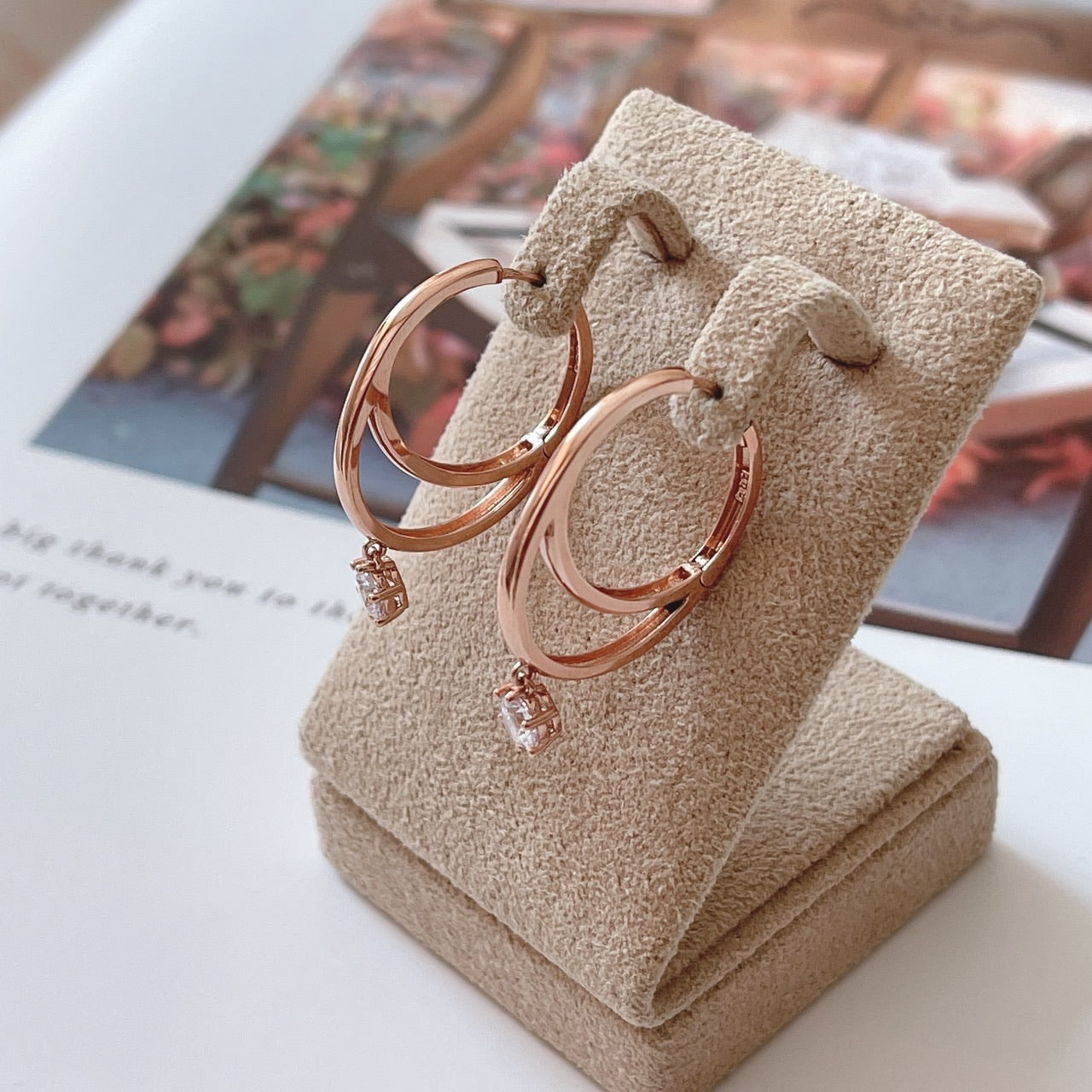 Double cubic dangle huggie earrings