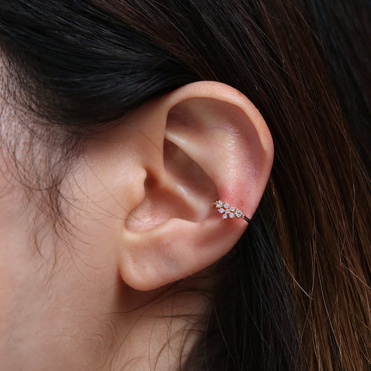 Moonstone Flower Ear Cuff