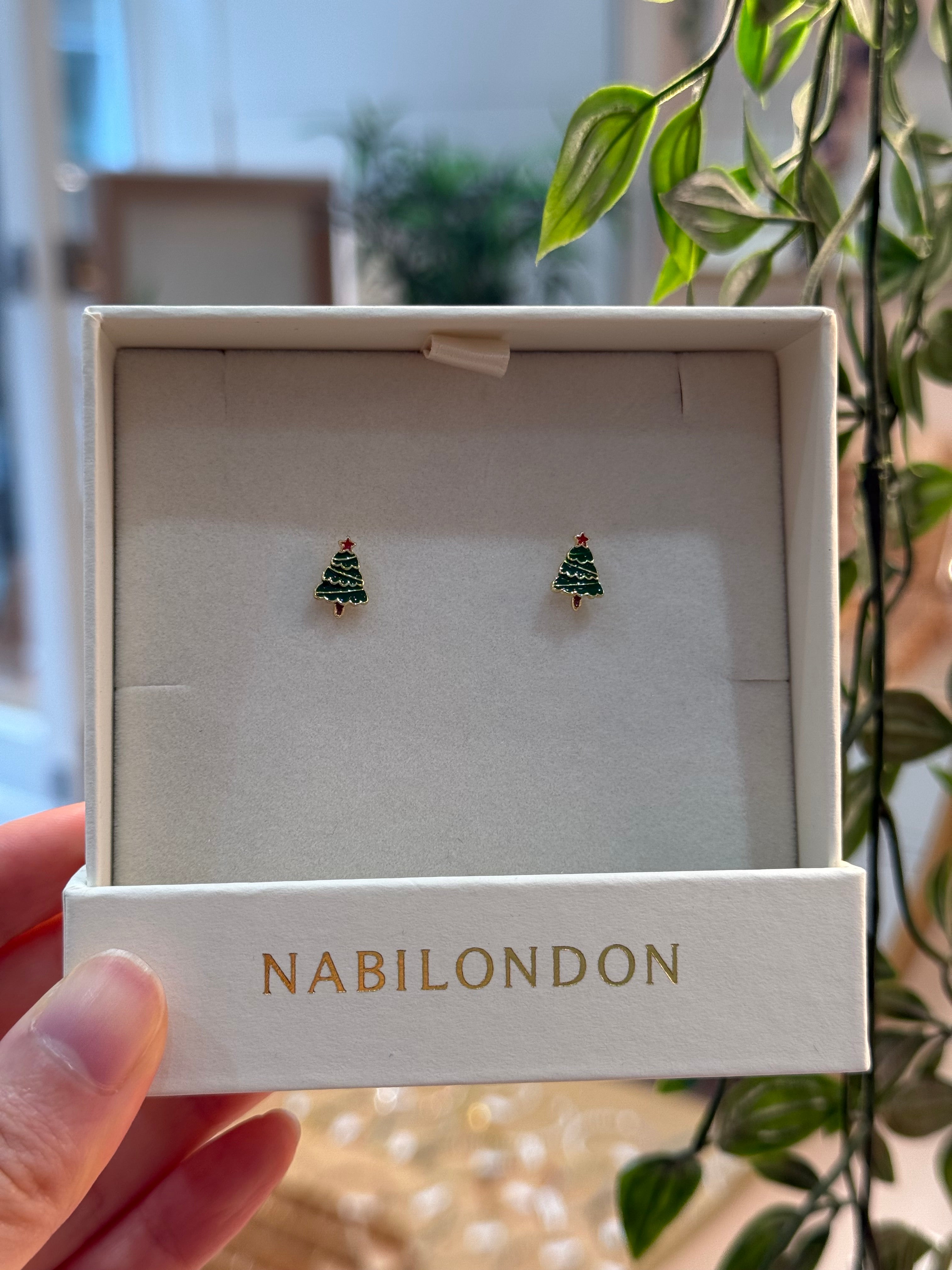 Christmas tinsel tree earrings