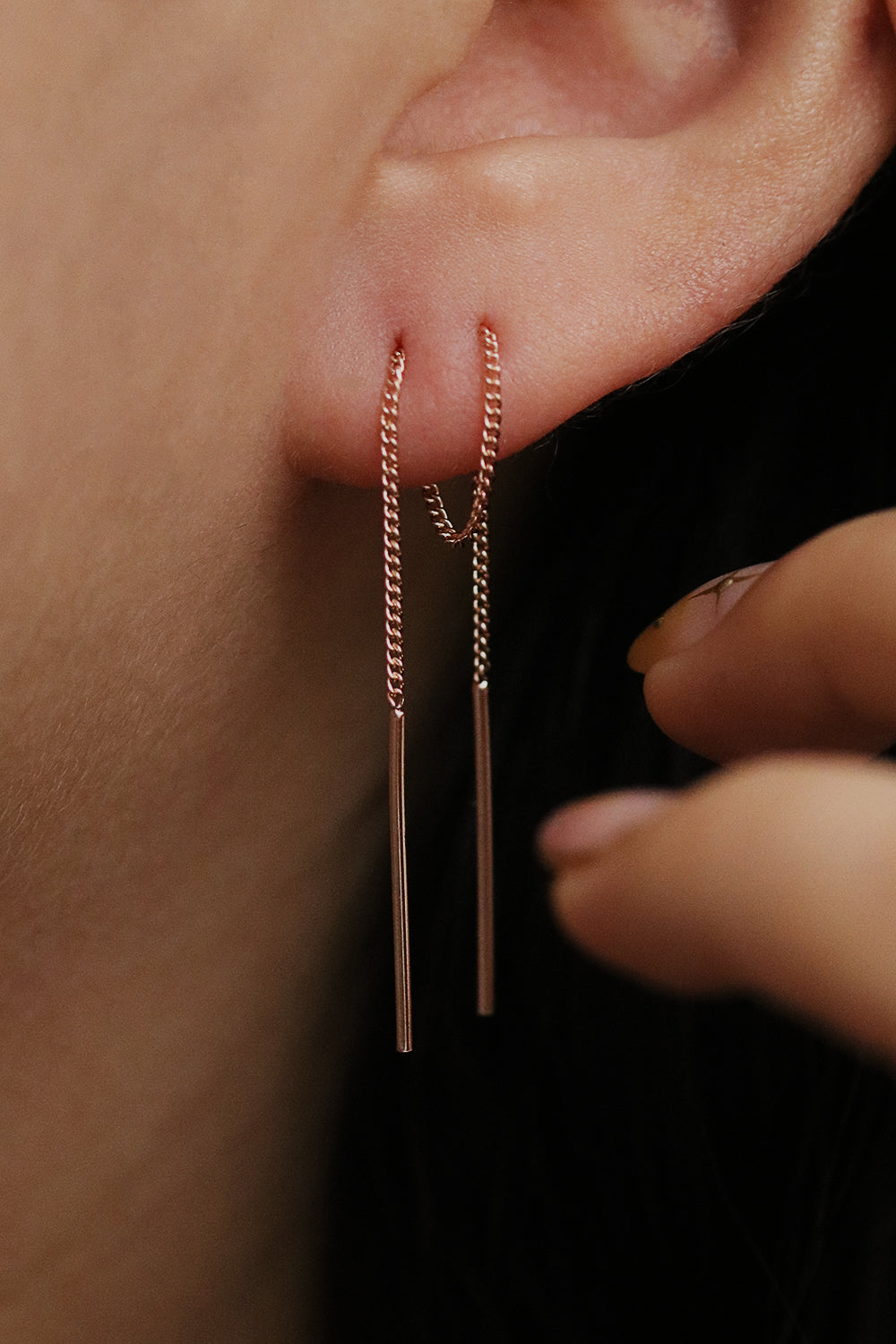 Drop stick short threader earrings