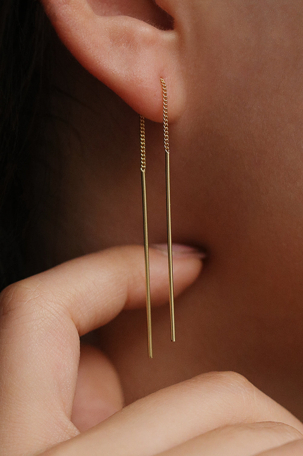 Drop stick long threader earrings