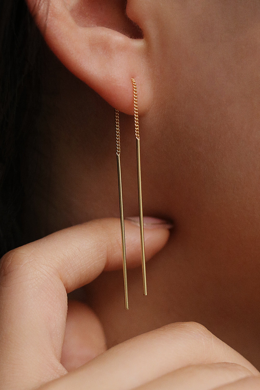 Drop stick long threader earrings