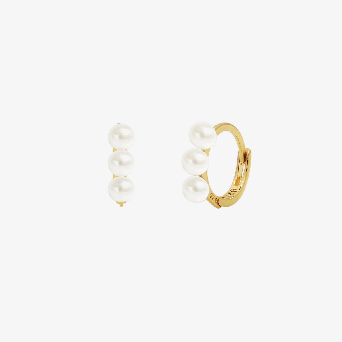 Triple Pearls Huggie Earring