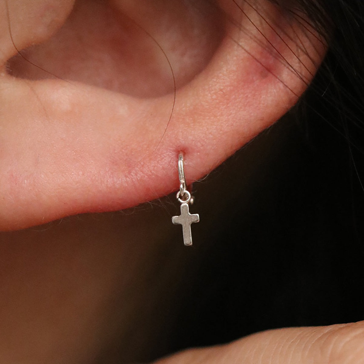 Cross Charm Huggie Earring