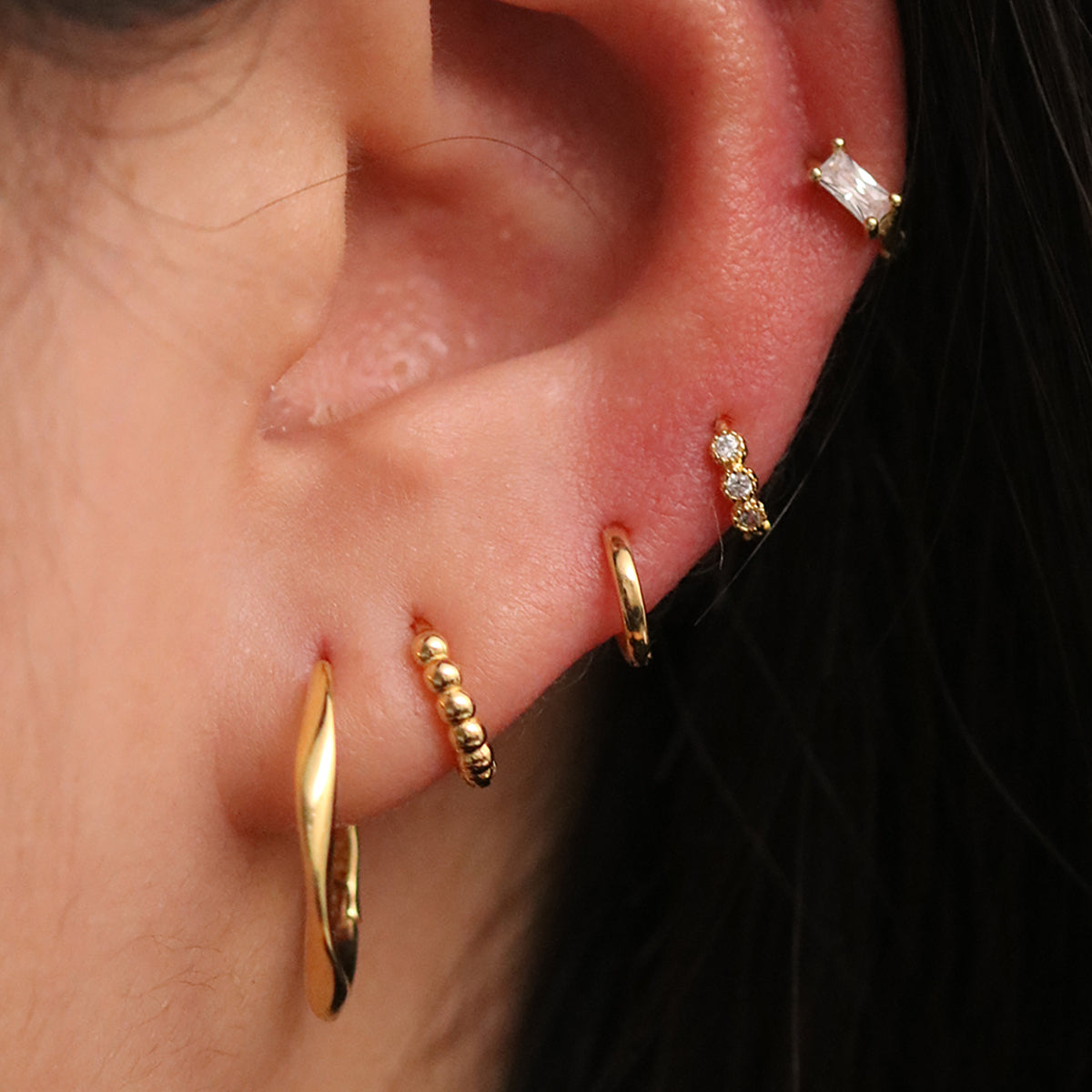 Triple Cubic Huggie Earring