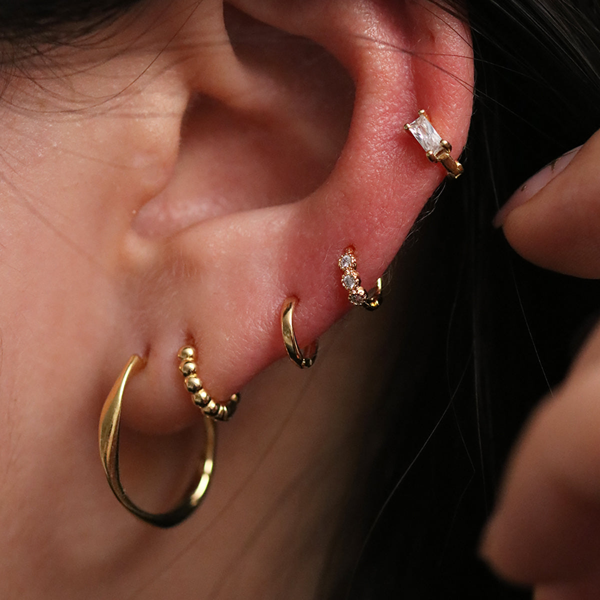 Triple Cubic Huggie Earring