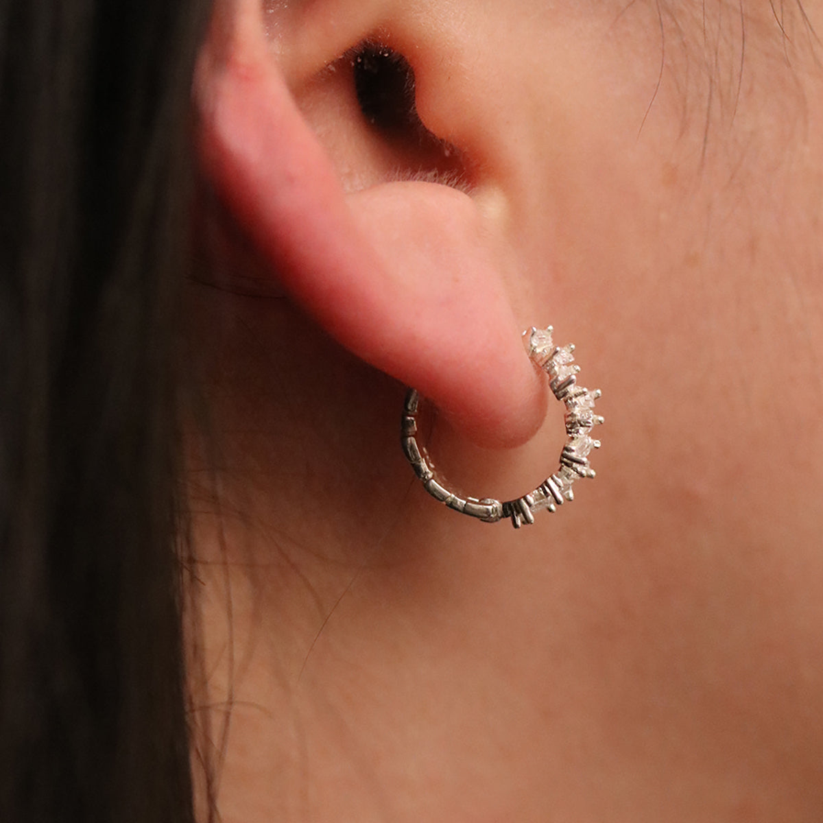 Baguette Pave Huggie Earrings