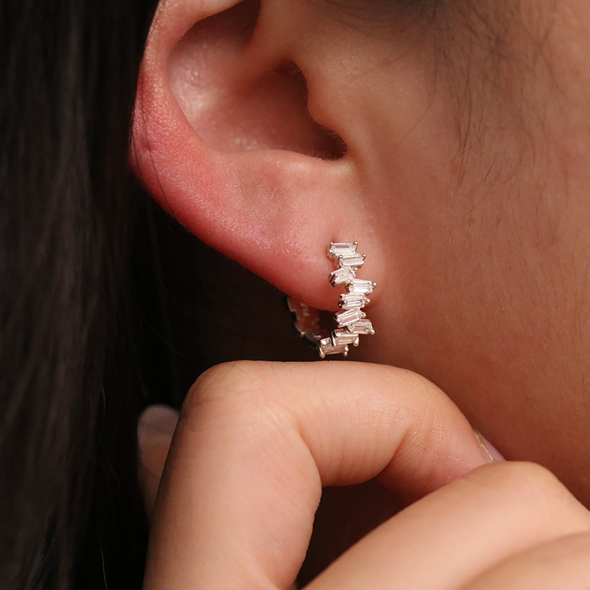 Baguette Pave Huggie Earrings