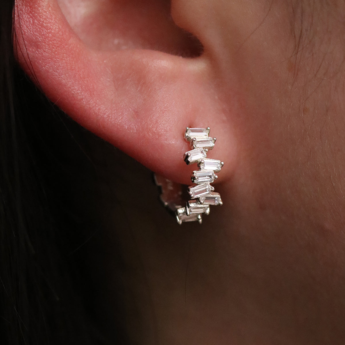 Baguette Pave Huggie Earrings