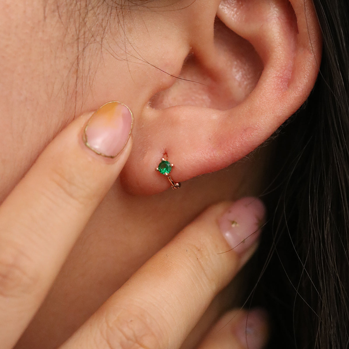 Single green onyx huggie earring