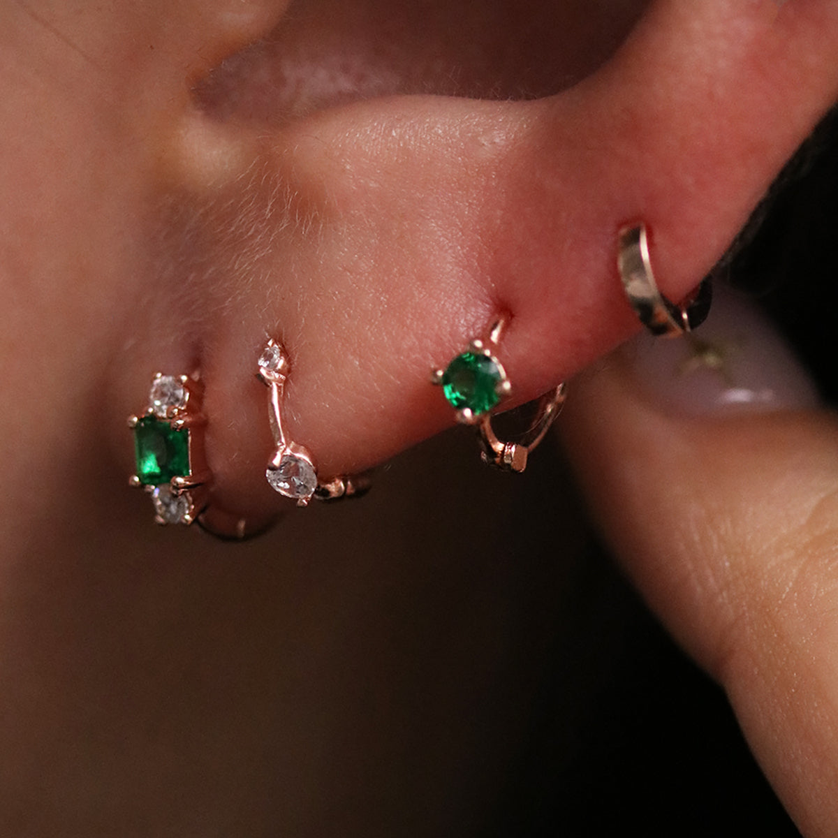 Single green onyx huggie earring