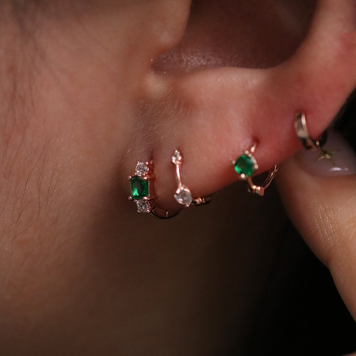 Single green onyx huggie earring