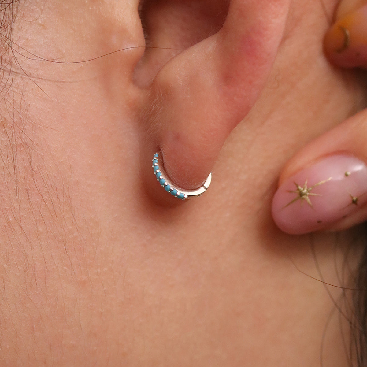 Turquoise Pave Huggie Earring