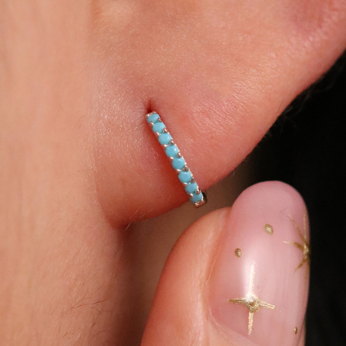 Turquoise Pave Huggie Earring