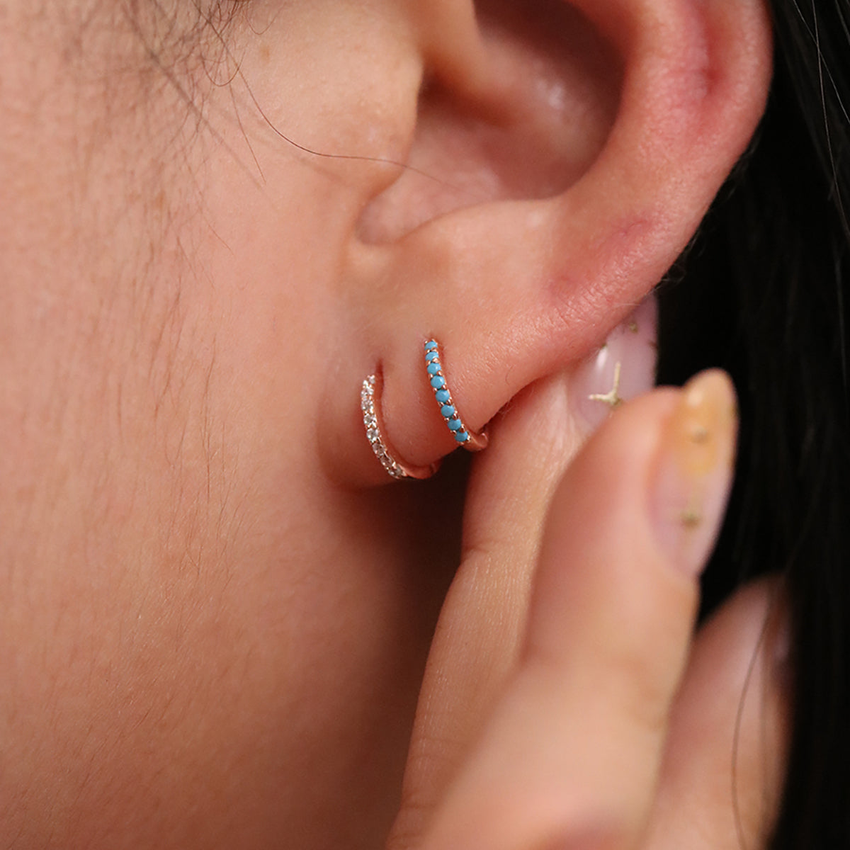 Turquoise Pave Huggie Earring