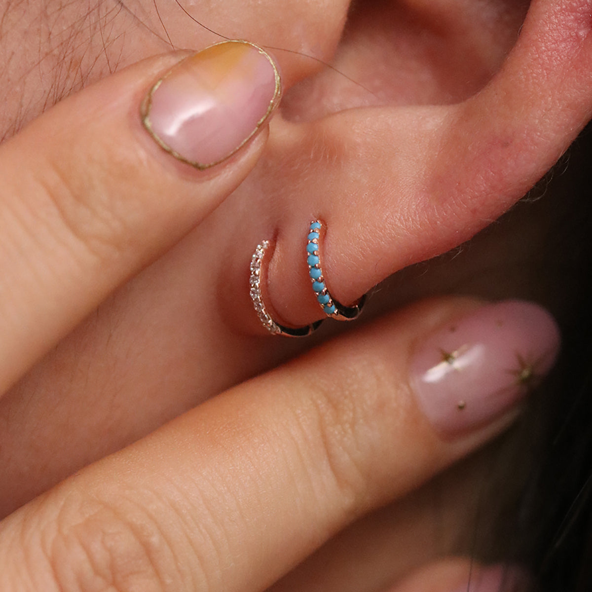 Turquoise Pave Huggie Earring