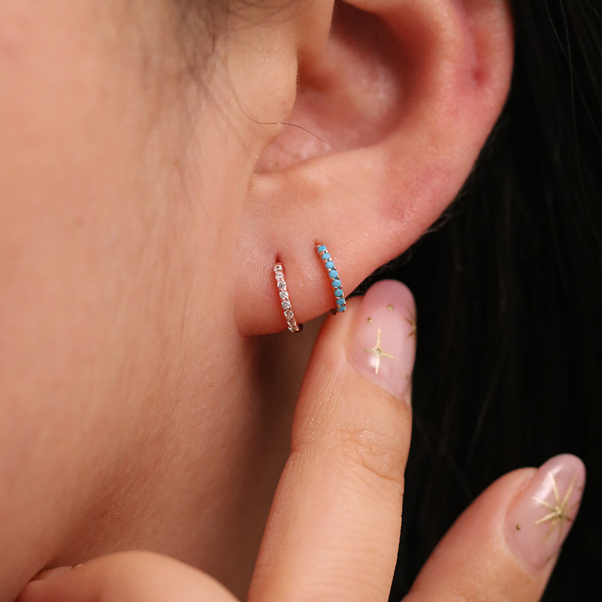 Turquoise Pave Huggie Earring