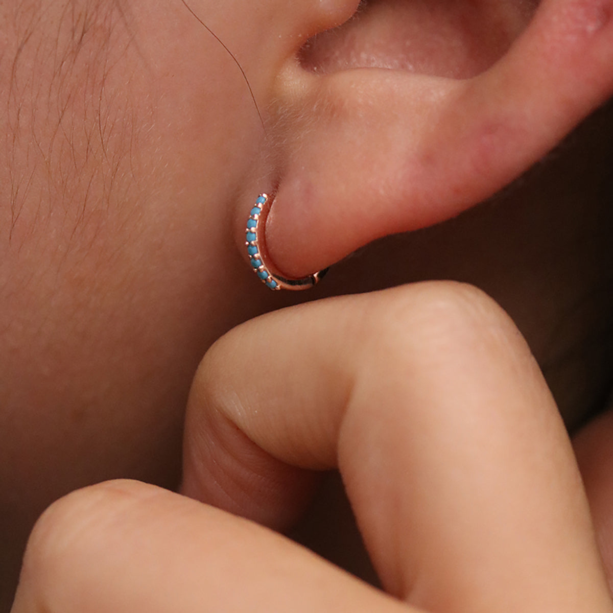 Turquoise Pave Huggie Earring