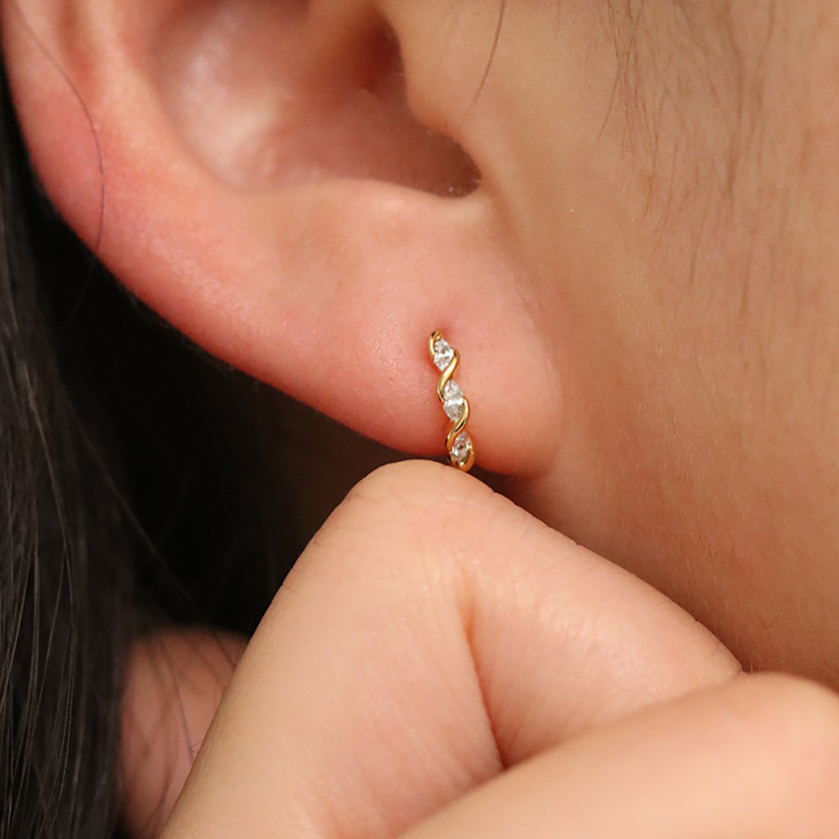 White Topaz Twirl Huggie Earrings