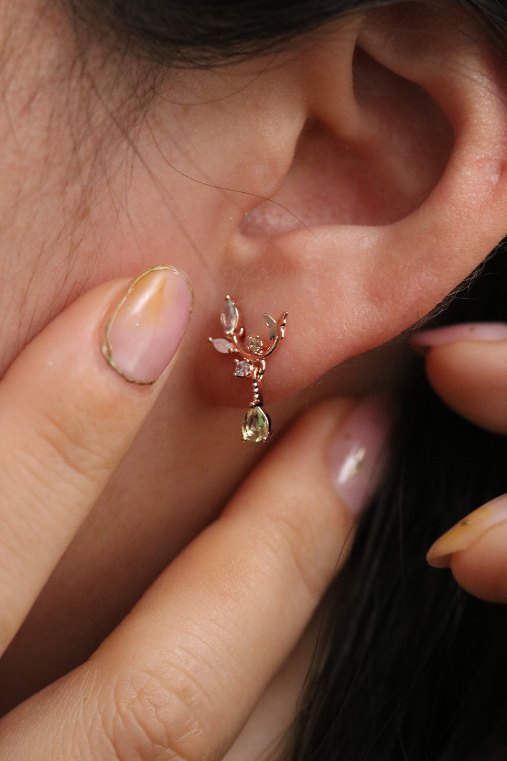 Moonstone branch dangle earrings