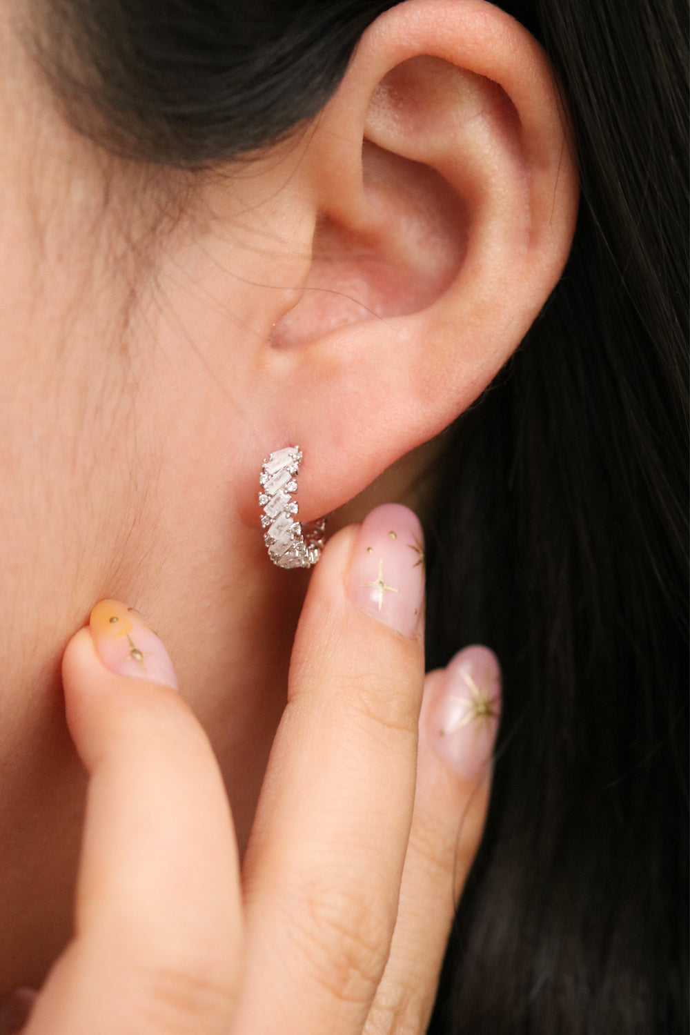 White Topaz Semi-Hoop Earring