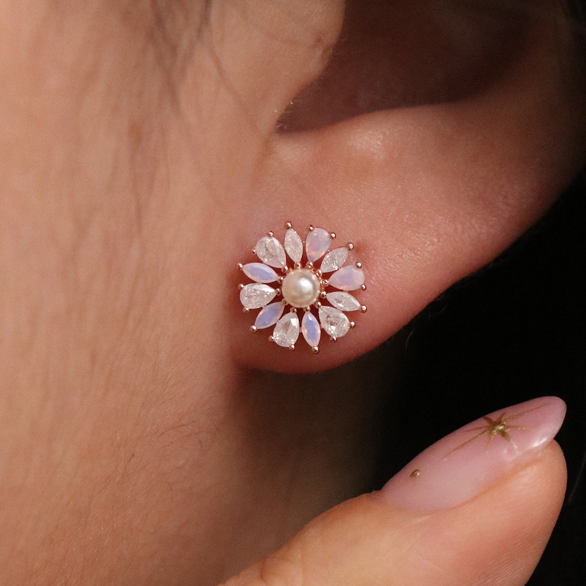 Daisy Pearl and Moonstone Earrings