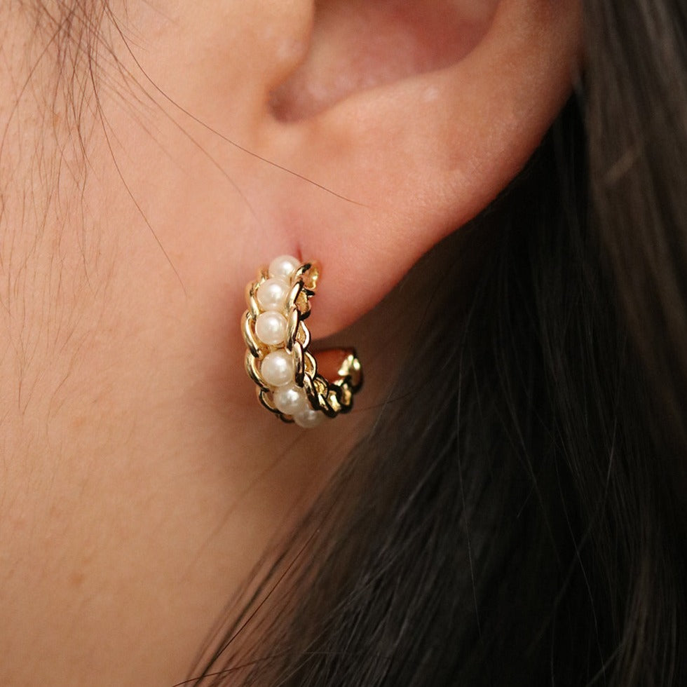 Relay pearl hoop earrings