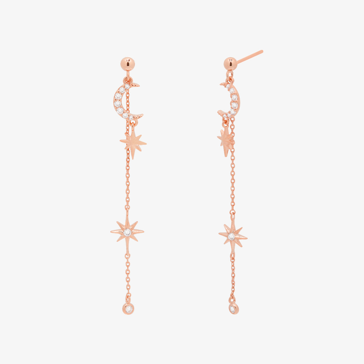 Cubic Moon Drop Chain Earrings