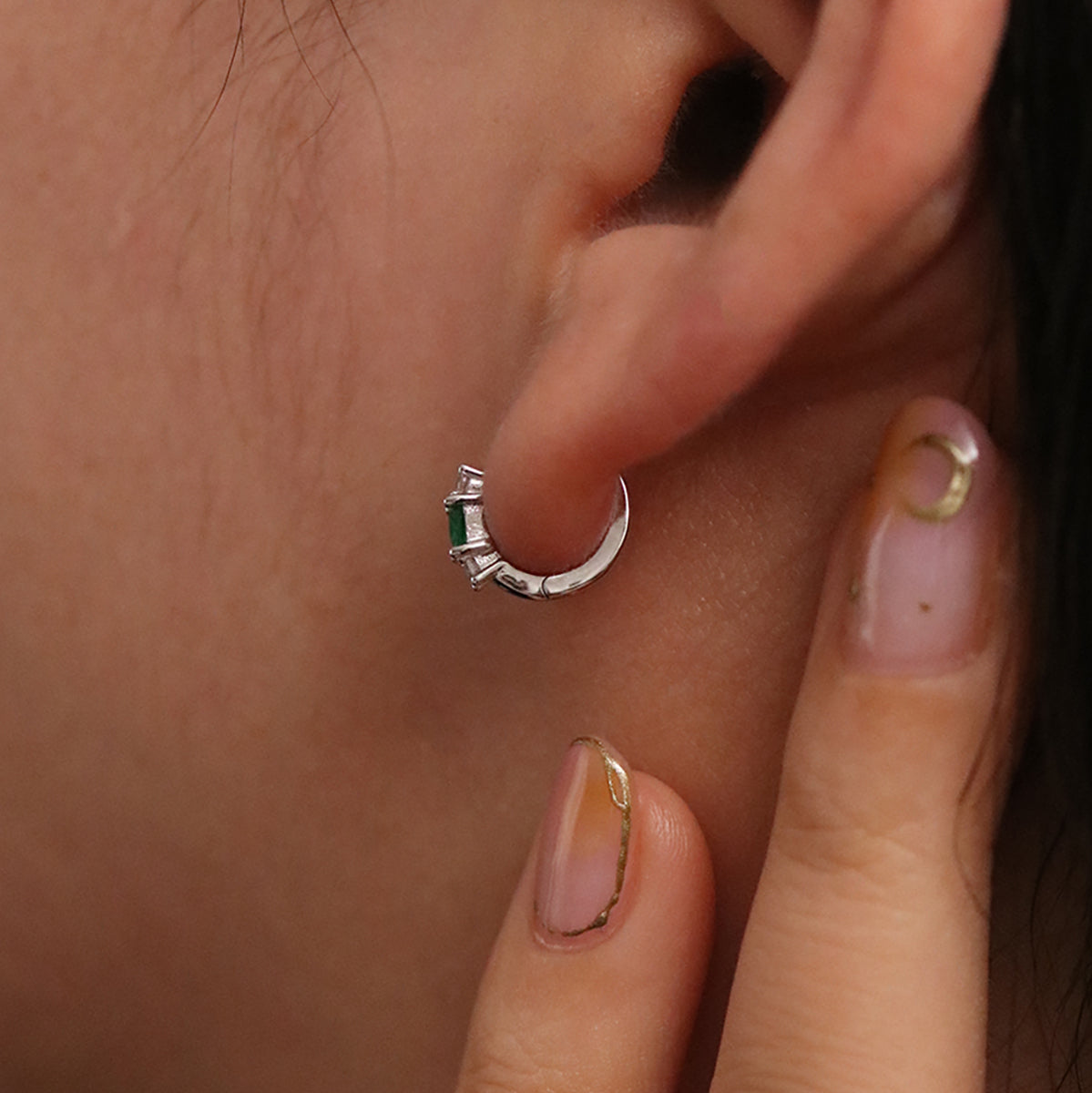 Green Onyx Huggie Earrings