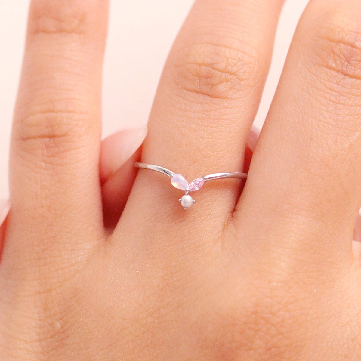 Pearl Pink Gemstone Ring featuring a beautiful pink gemstone, expertly crafted with high-quality materials for a timeless and elegant look.