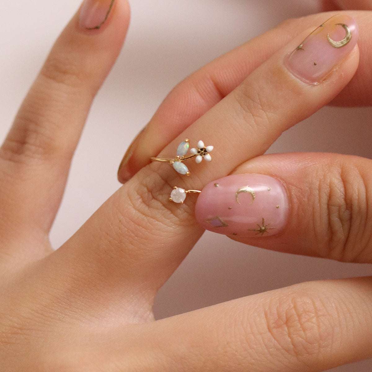 Opal Moonstone Blossom Ring