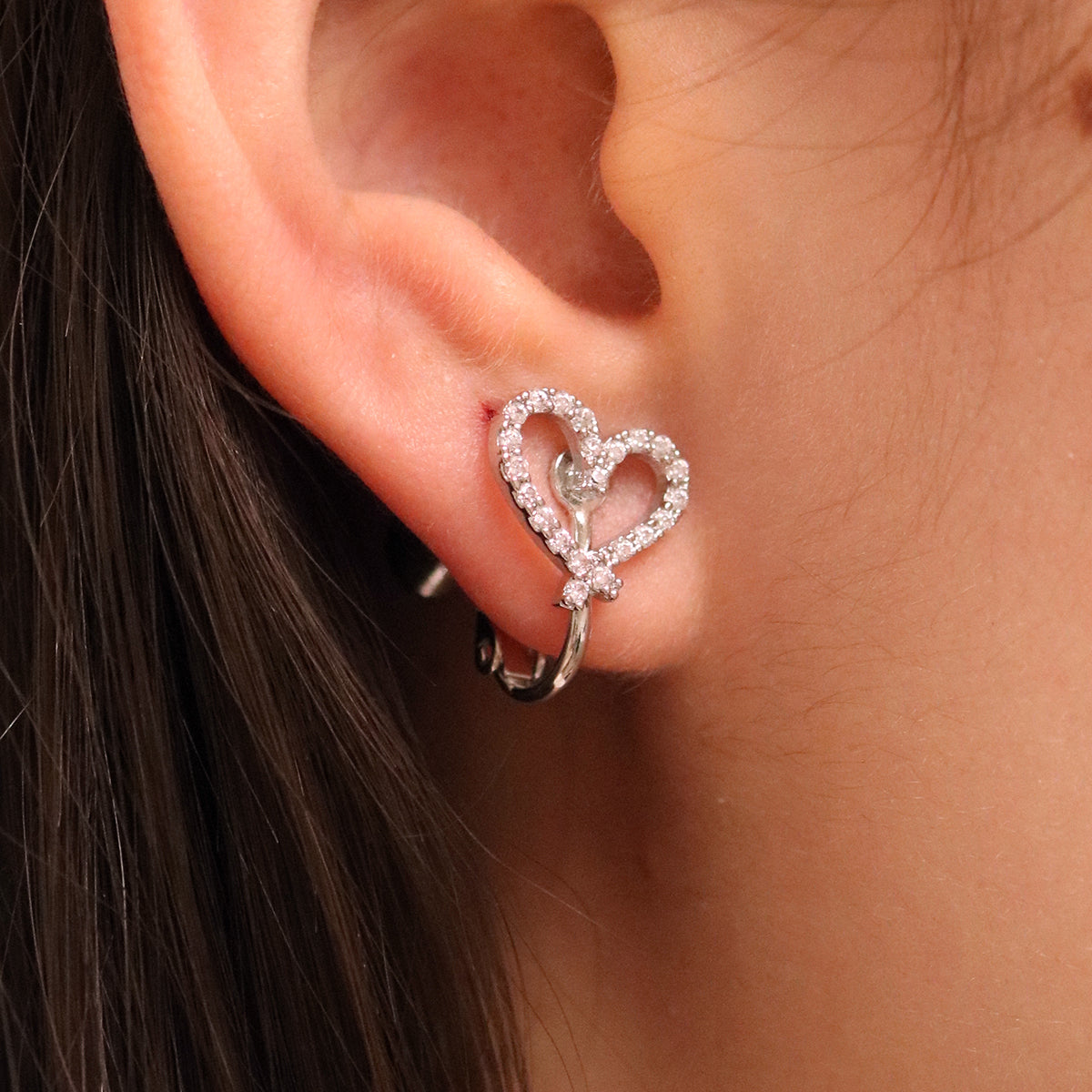 Cubic Heart Clip On Earrings