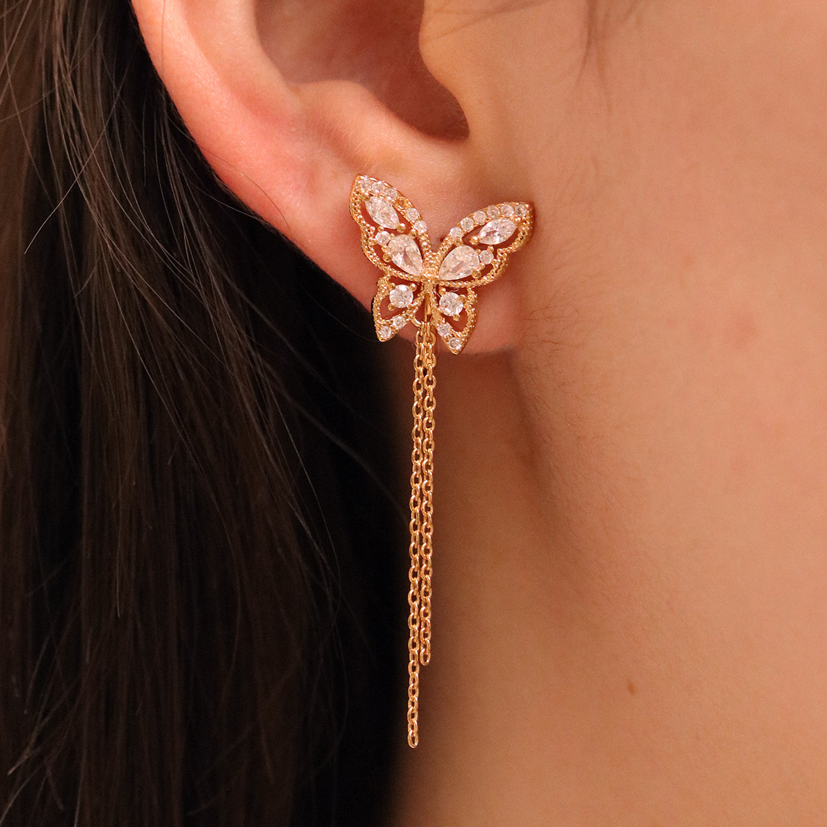 Butterfly Drop Clip On Earrings