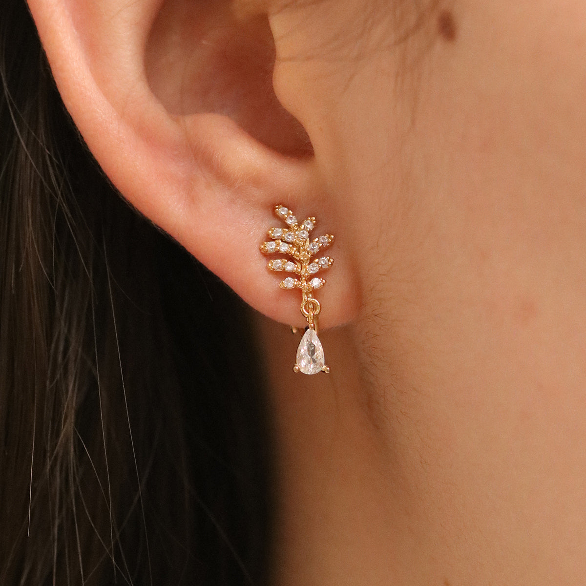 Cubic Leaf Clip On Earrings