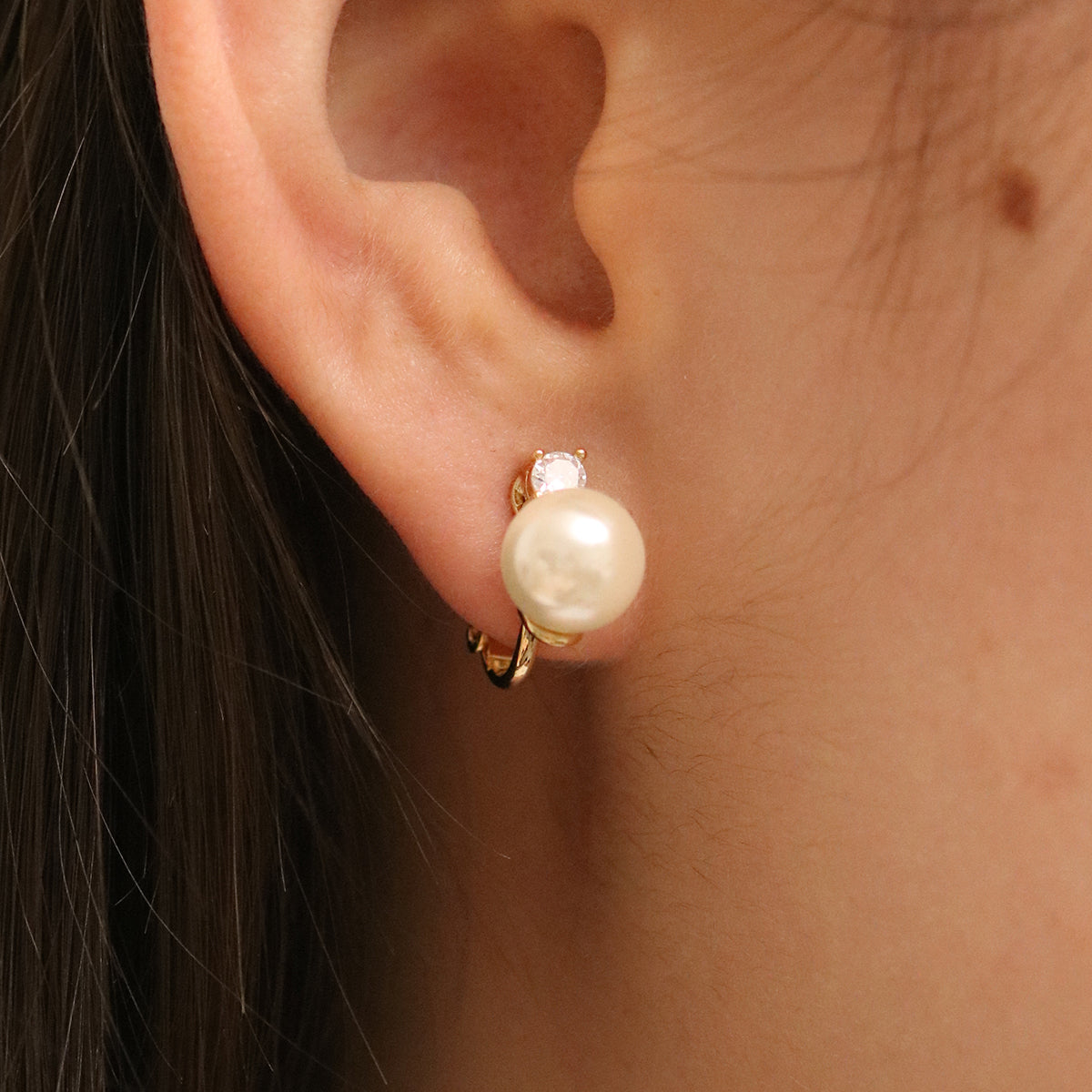 Cubic Pearl Clip On Earrings