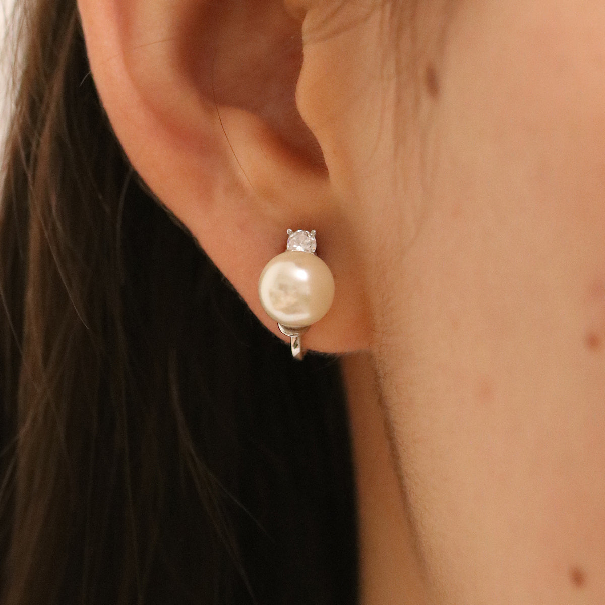 Cubic Pearl Clip On Earrings