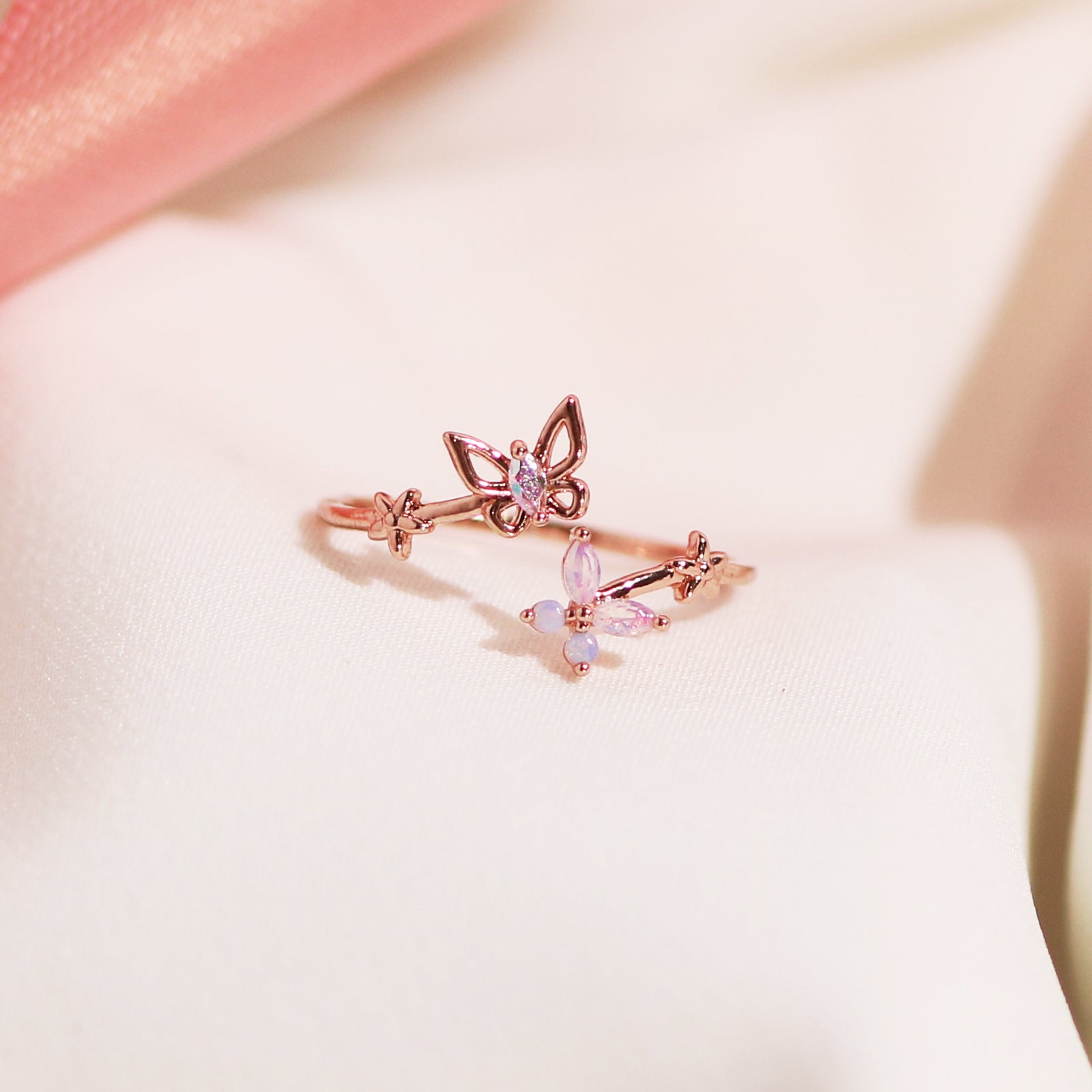 Smoky topaz moonstone butterfly ring