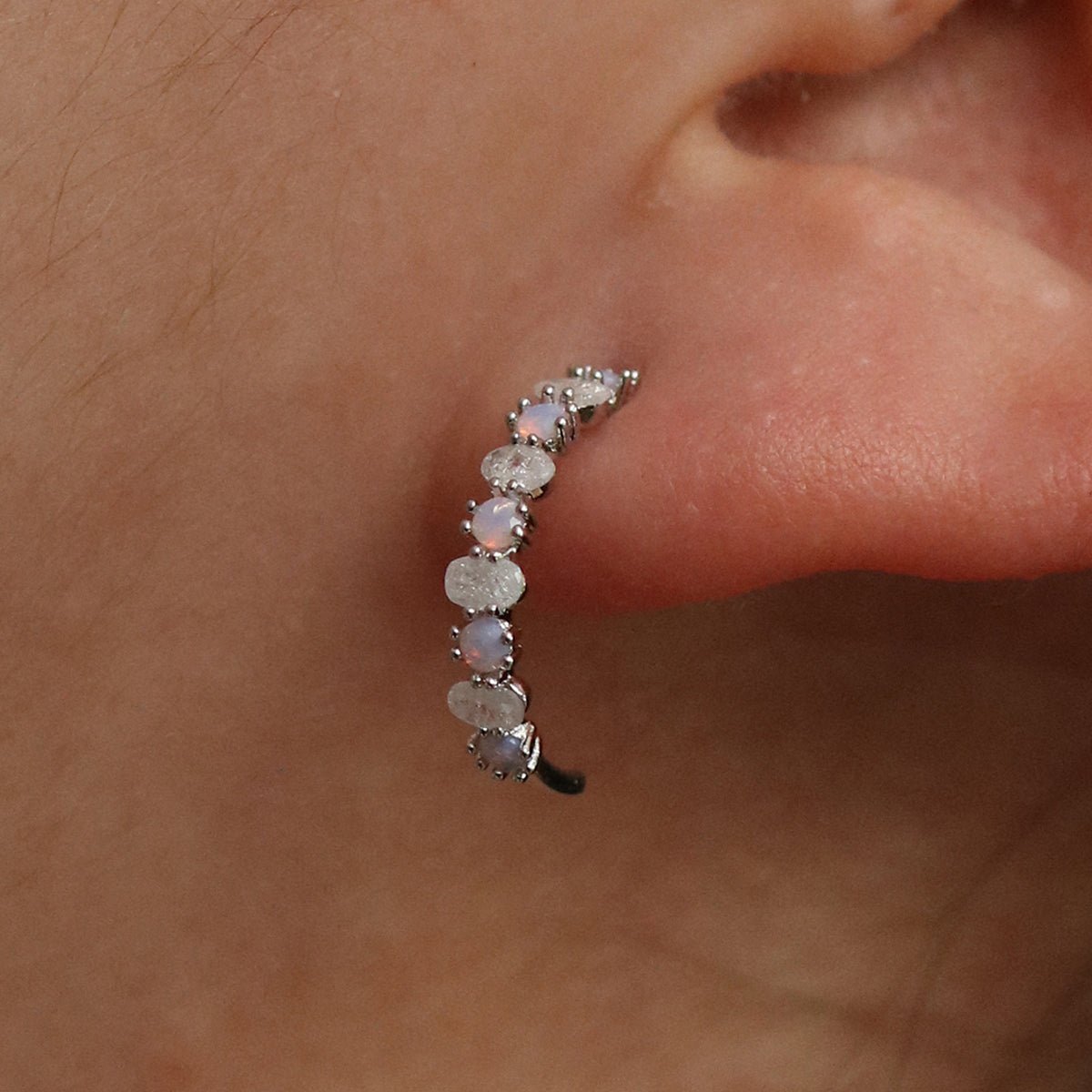 Pastel moonstone semi-hoop earrings