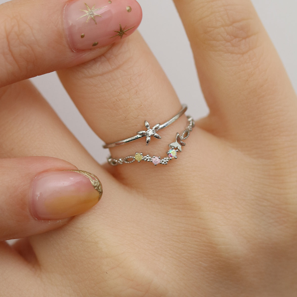 Double pastel flower ring