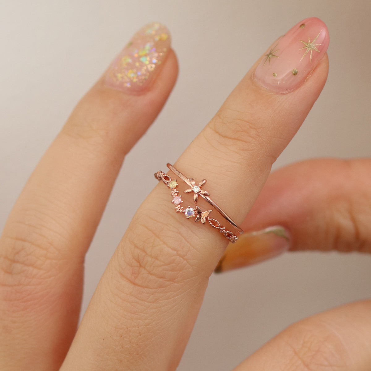 Double pastel flower ring