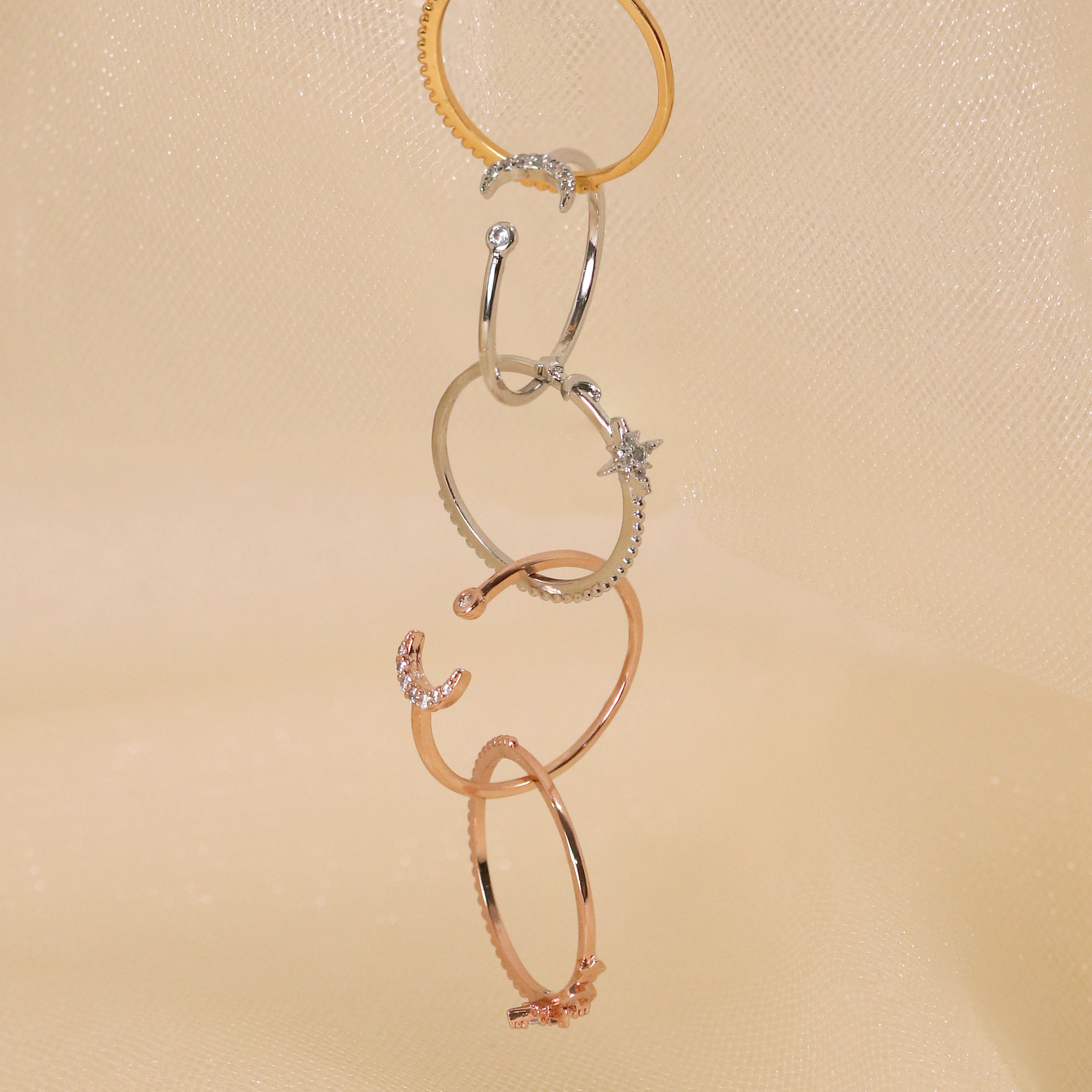 Moonlit Stacking Ring Set in Rose Gold