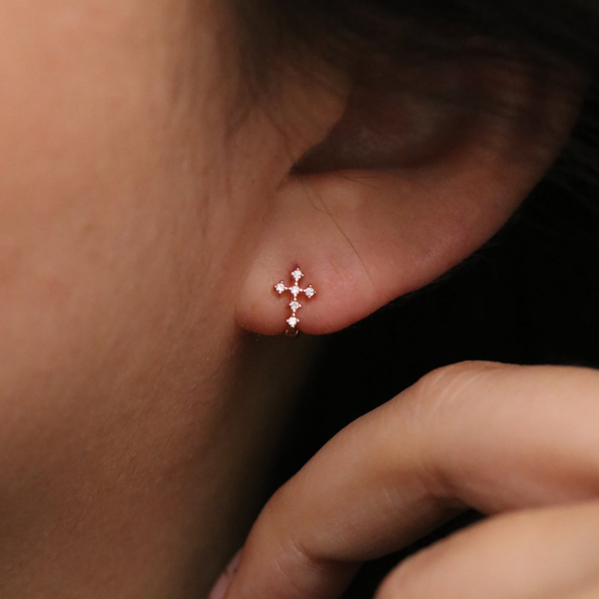 Cubic cross huggie earring