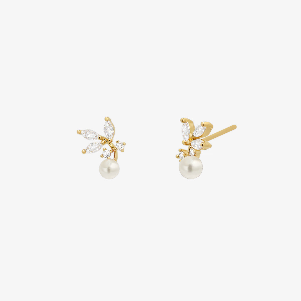 Cubic branch pearl earrings